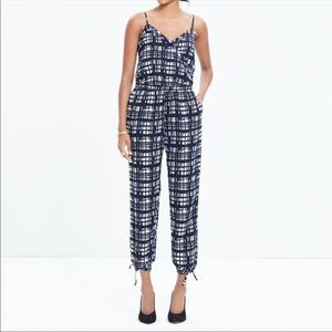 Madewell Faux Wrap Cami Crop Plaid Jumpsuit Art Print Tie